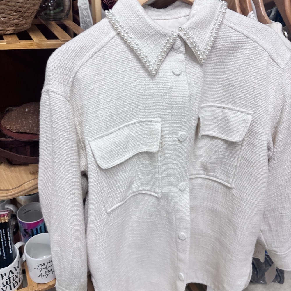 H&M Cream Pearl-Embellished Blazer